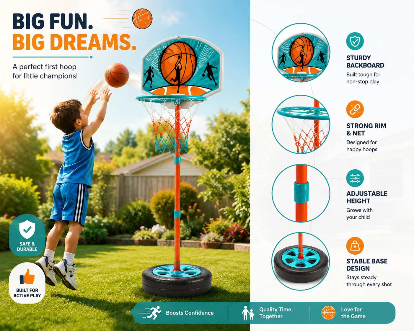 🏀 Kids Adjustable Basketball Stand Set – Fun, Active & Skill-Building Play!