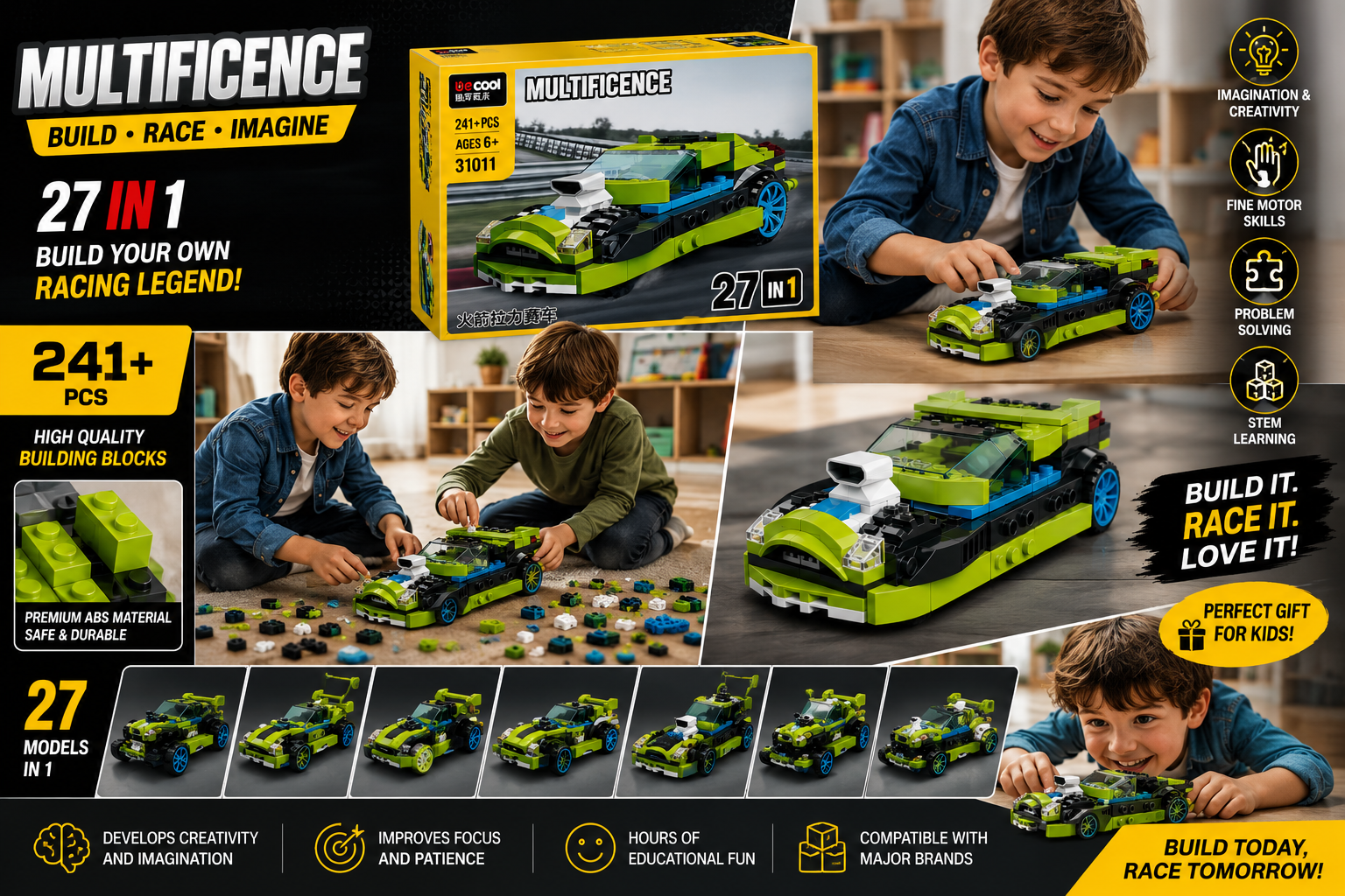 🏎️ Decool 241+ PCS Racing Car Building Blocks