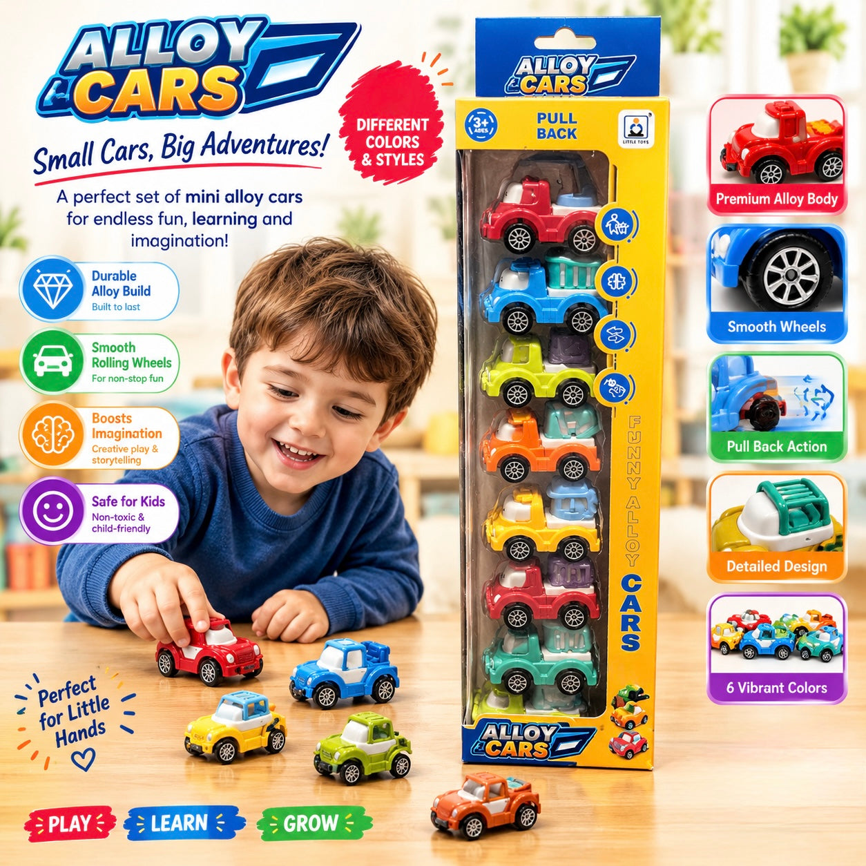🚗 8 PC Pull Back Alloy Cars – Little Cars, Big Adventures! 🏁