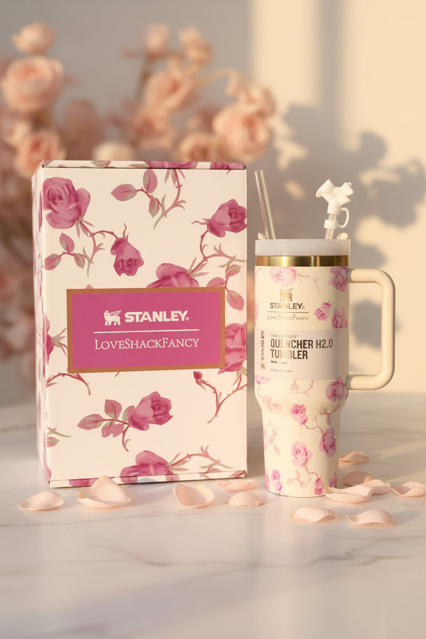 Stanley x Love Shack Fancy Quencher H2.0 Tumbler with "Free Straw, Lid, Cute Bow and Printed Gift Box"