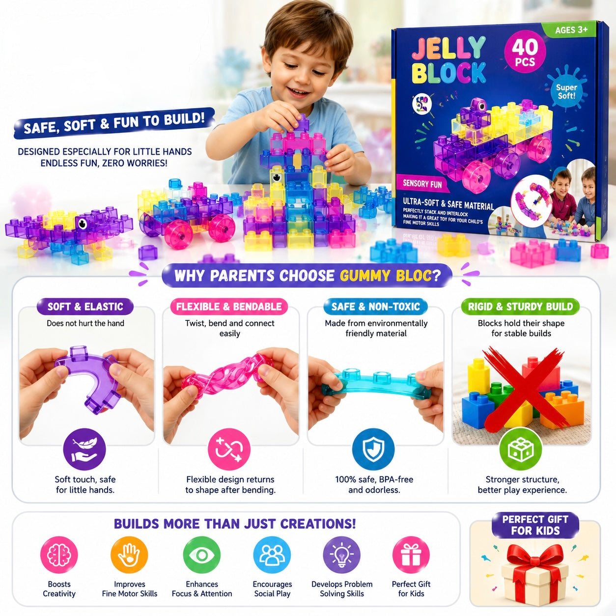 Jelly Block™ Sensory Building Set – 40 Pieces