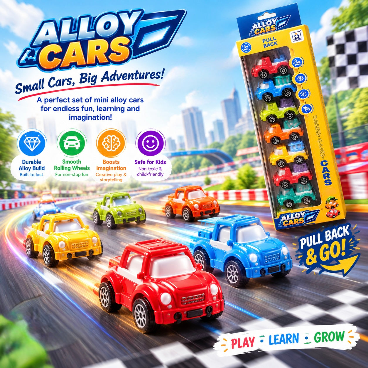 🚗 8 PC Pull Back Alloy Cars – Little Cars, Big Adventures! 🏁