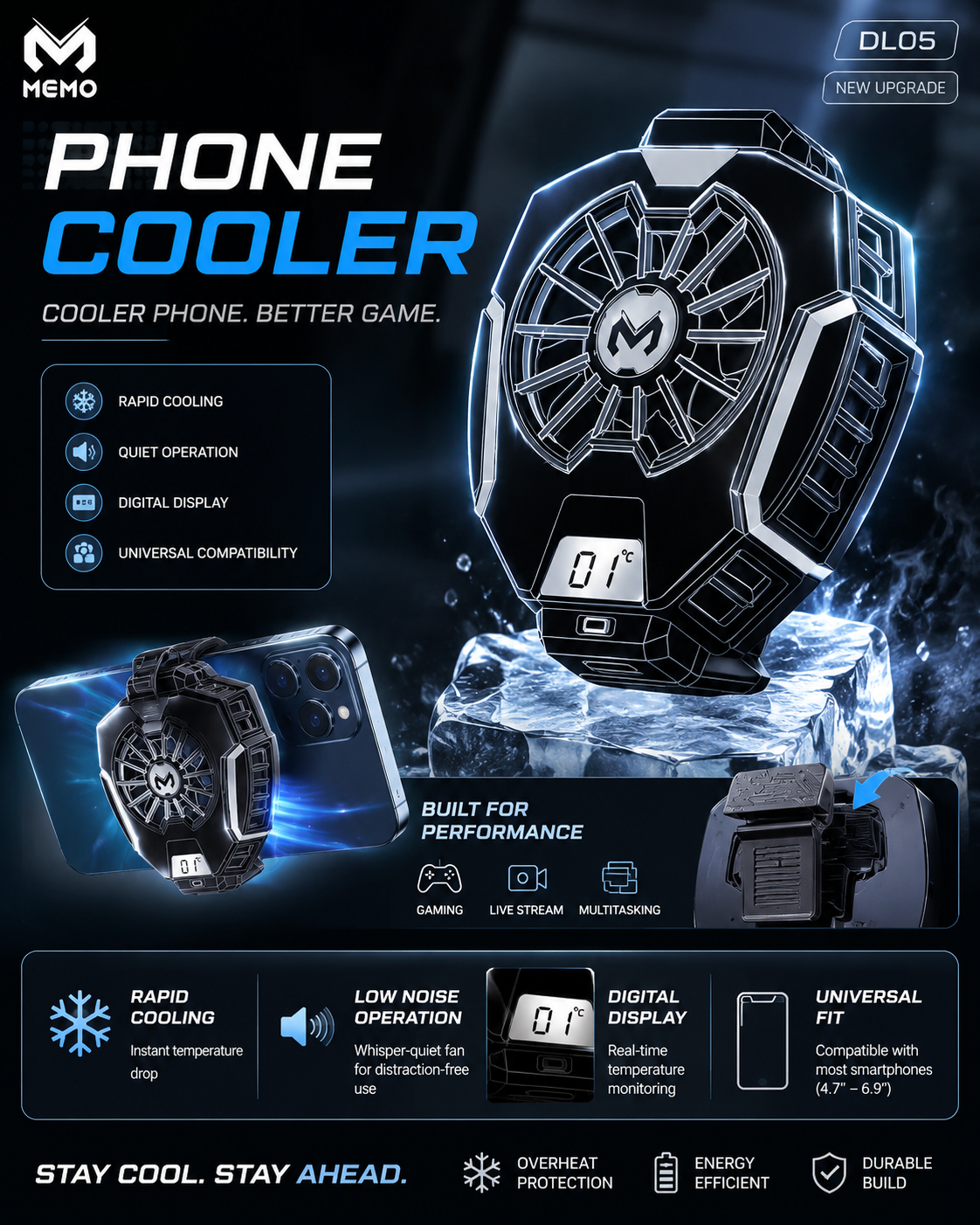 🎮 MEMO DL05 Phone Cooler — Stay Cool. Play Better.