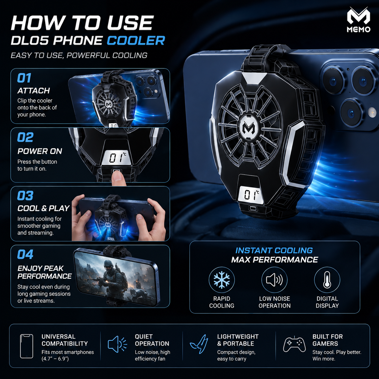 🎮 MEMO DL05 Phone Cooler — Stay Cool. Play Better.