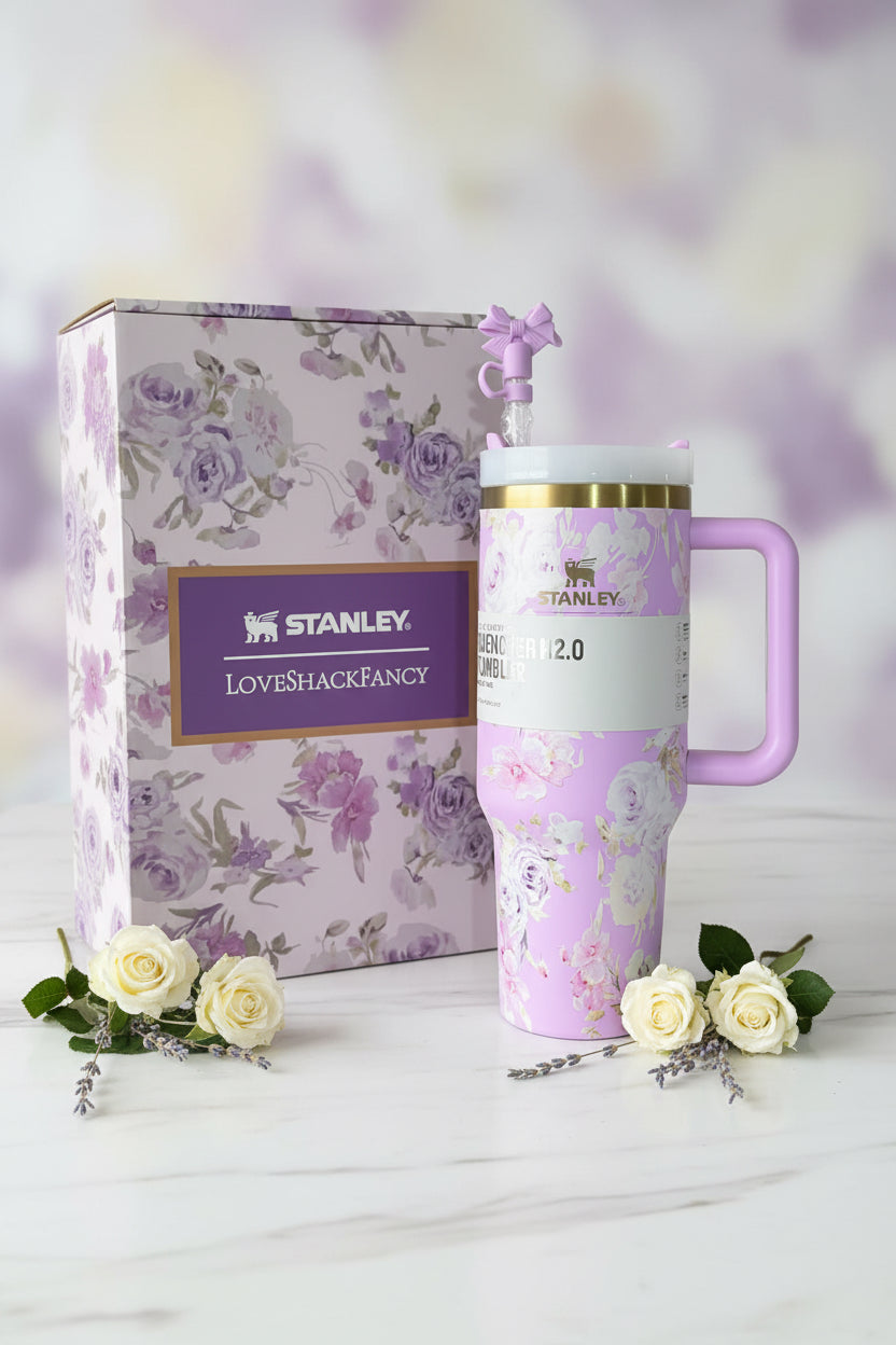 Stanley x Love Shack Fancy Quencher H2.0 Tumbler with "Free Straw, Lid, Cute Bow and Printed Gift Box"