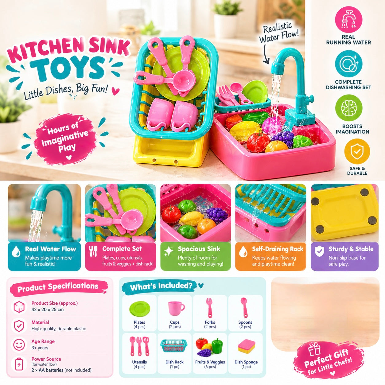 🍽️ Kids Kitchen Sink Toy Set – Realistic Water Play & Dishwashing Fun