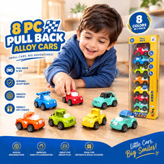 🚗 8 PC Pull Back Alloy Cars – Little Cars, Big Adventures! 🏁