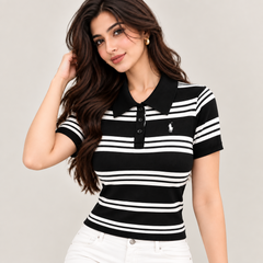 ✨ Premium Striped Knit Polo – Effortless Style, Everyday Comfort