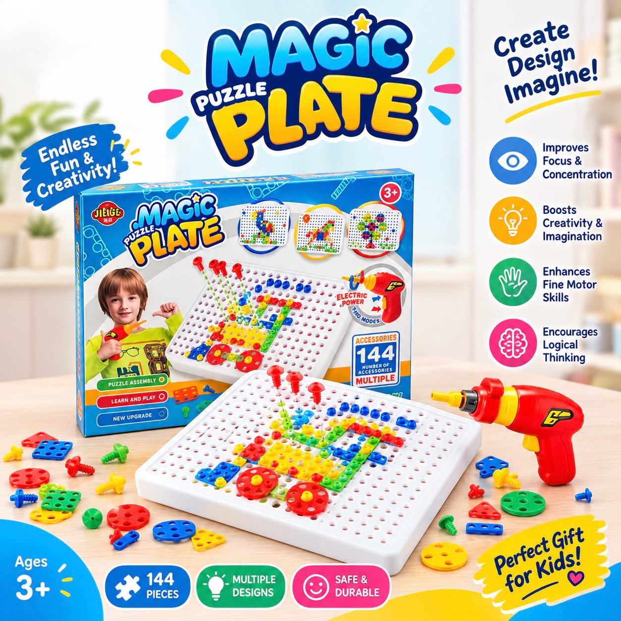 🧩 Magic Puzzle Plate – Creative Building & Learning Toy