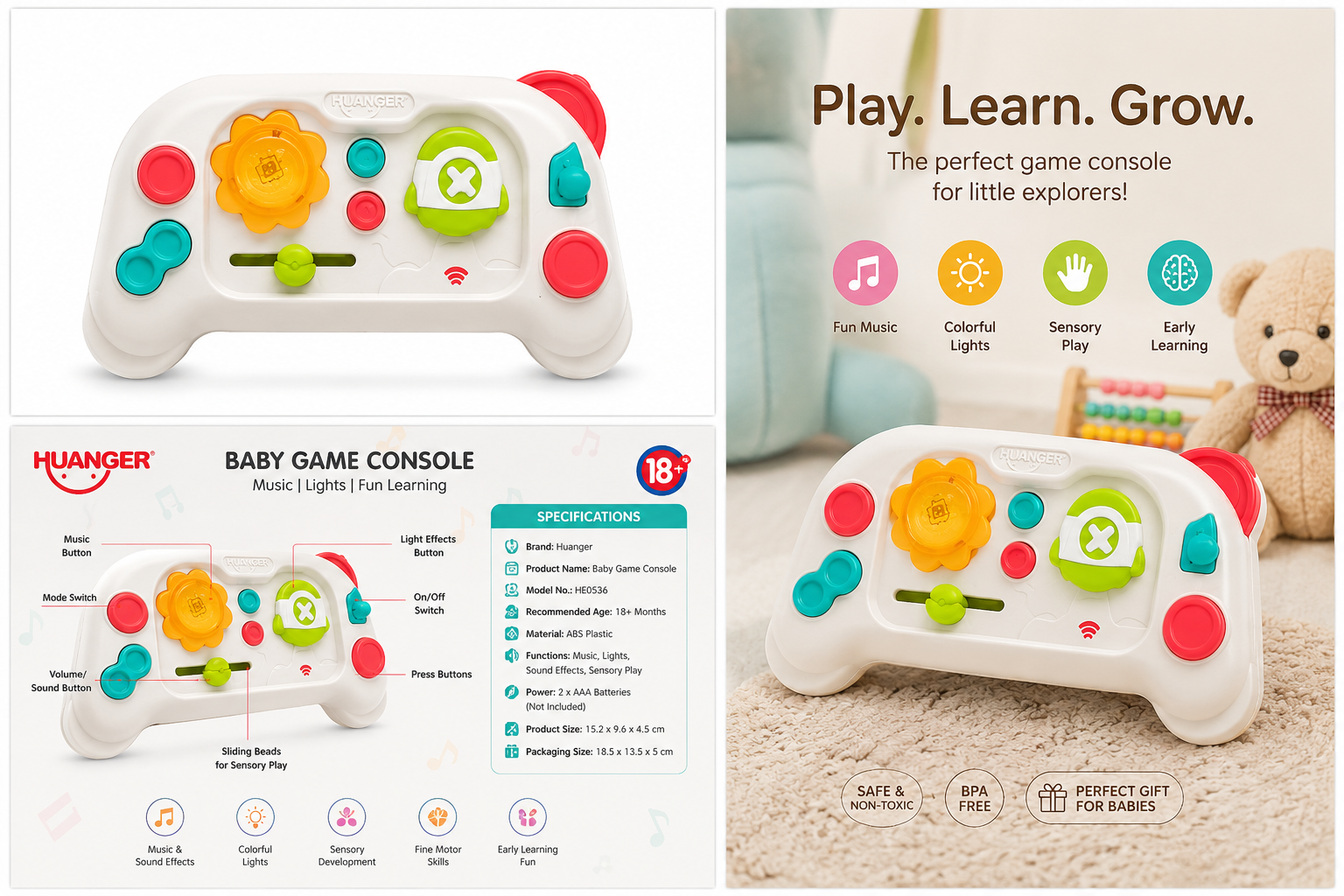 Huanger Baby Game Console        Musical Toy | Interactive Lights, Sounds & Learning Controller for 18+ Months