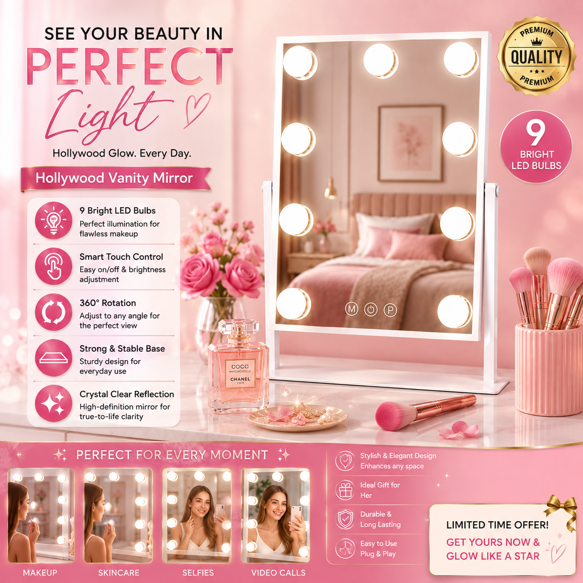 ✨ Hollywood Vanity Mirror — Glow Like You Mean It! 💗