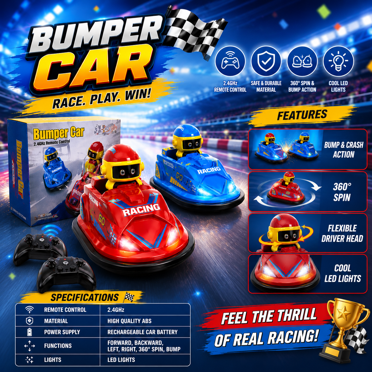 Remote Control Bumper Car – Crash, Spin & Race!