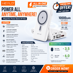 HEYLO HP-102 Magnetic Power Bank — 10,000mAh | 22.5W Fast Charging