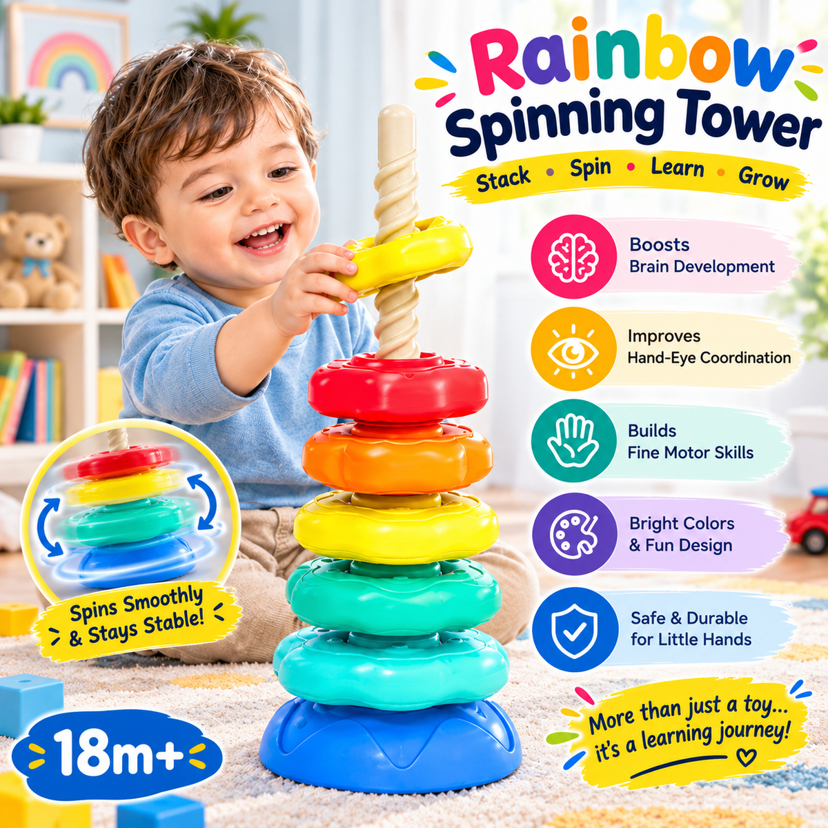 🌈 Early Learning Rainbow Spinning Tower