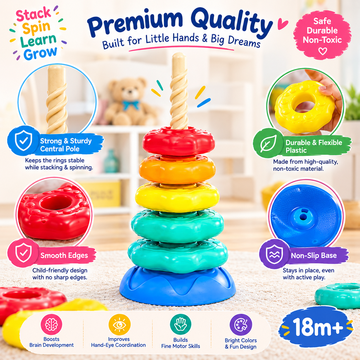 🌈 Early Learning Rainbow Spinning Tower