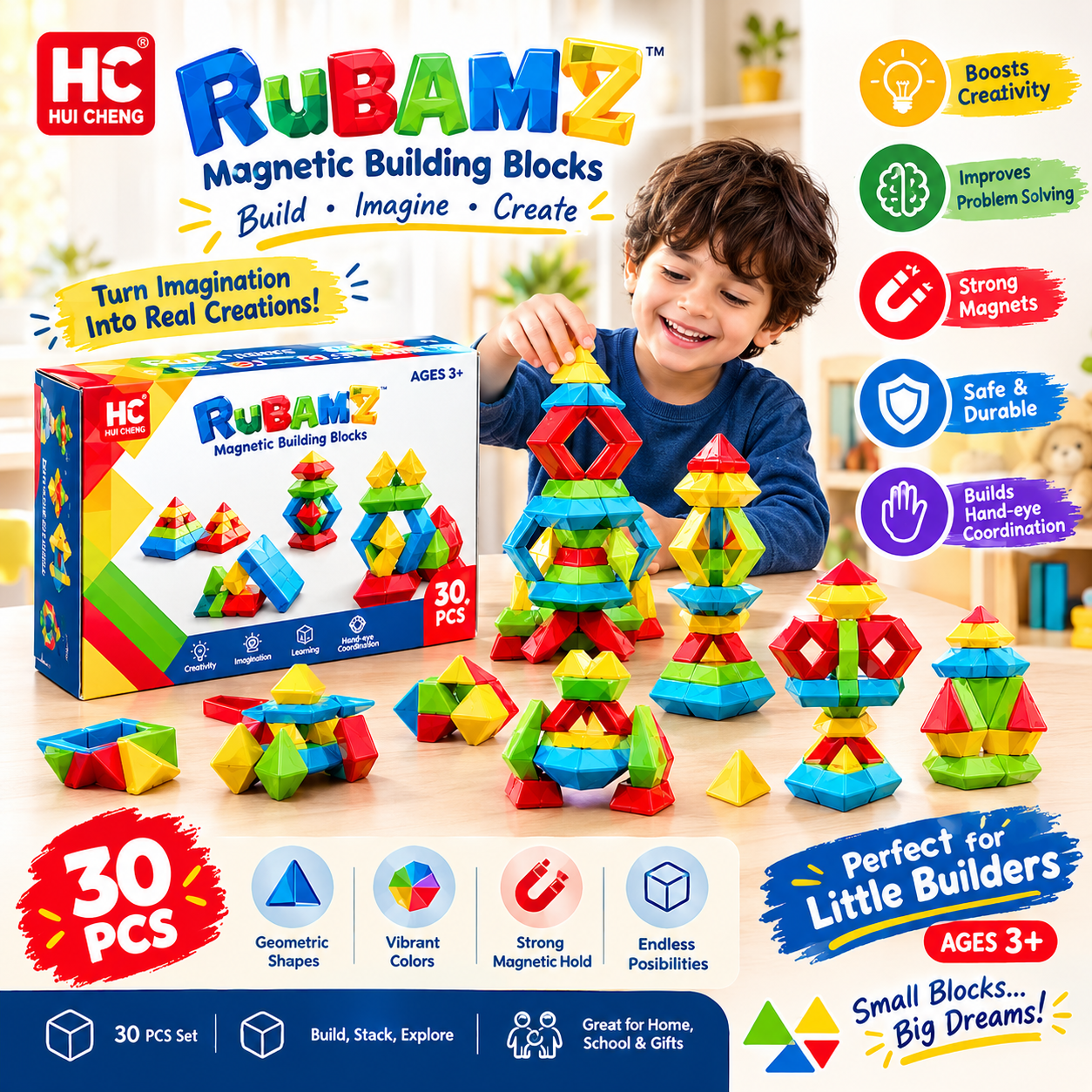 Rubamz Magnetic Building Blocks –  Creative Construction Set for Kids