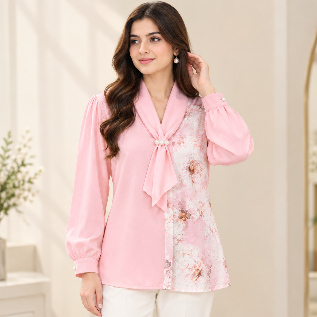 Elegant Floral Tie Blouse