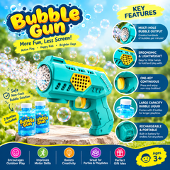 Bubble Gun for Kids – 10-Hole Automatic Bubble Blower with LED Light