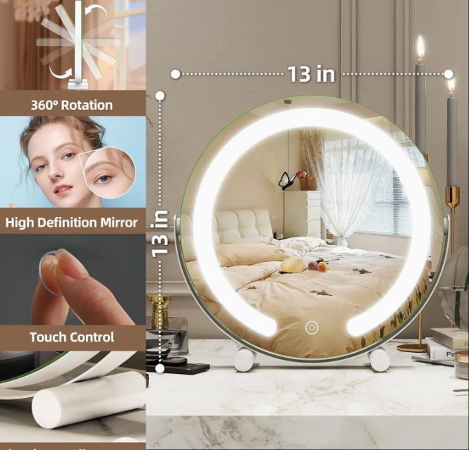 360° LED Touch Vanity Mirror – Flawless Lighting, Every Angle